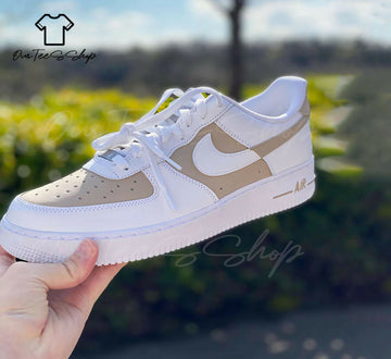 Custom Brown Latte AF1 Sneakers, Hand Painted Personalized Shoes