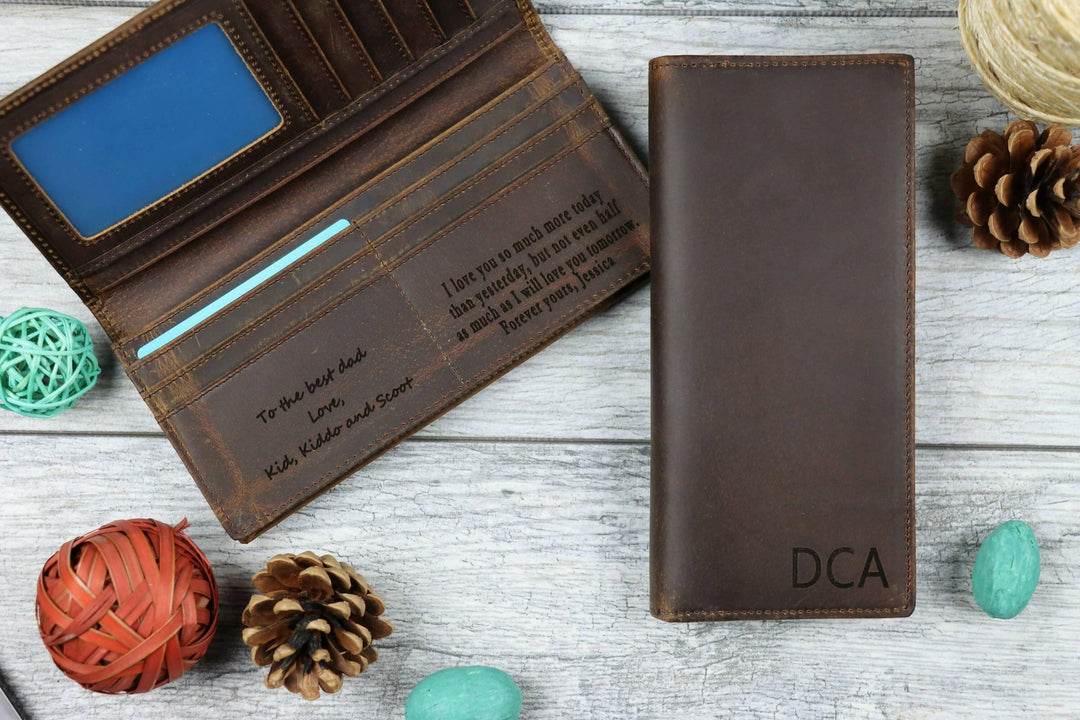 Personalized Men's Long Leather Wallet , Real Leather, Same Day Shipping, Free Shipping US- on Lucasgift