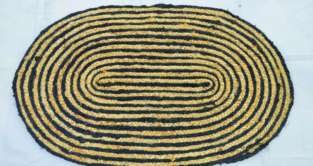 Sonia Artisan Collections | Handmade Oval Jute Rug | Black & Natural Striped Design | Bulk Export Only- on Lucasgift