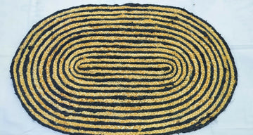Sonia Artisan Collections | Handmade Oval Jute Rug | Black & Natural Striped Design | Bulk Export Only- on Lucasgift