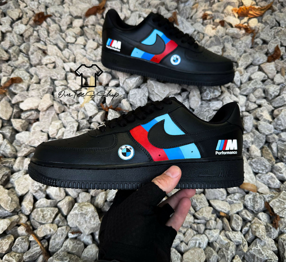Custom BMW Performance Black AF1 Sneakers, Hand Painted Personalized Shoes- on Lucasgift