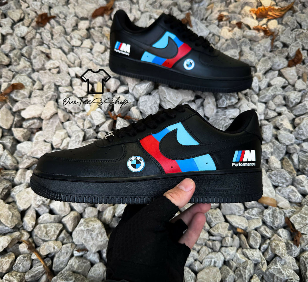 Custom BMW Performance Black AF1 Sneakers, Hand Painted Personalized Shoes