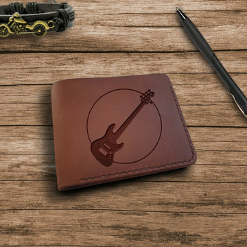 Guitar Gifts, Personalized Wallet, Bass Player Gift Engraved Custom Mens Leather Slim Bifold Compact Wallet for Men, Guitar Player Gift,- on Lucasgift
