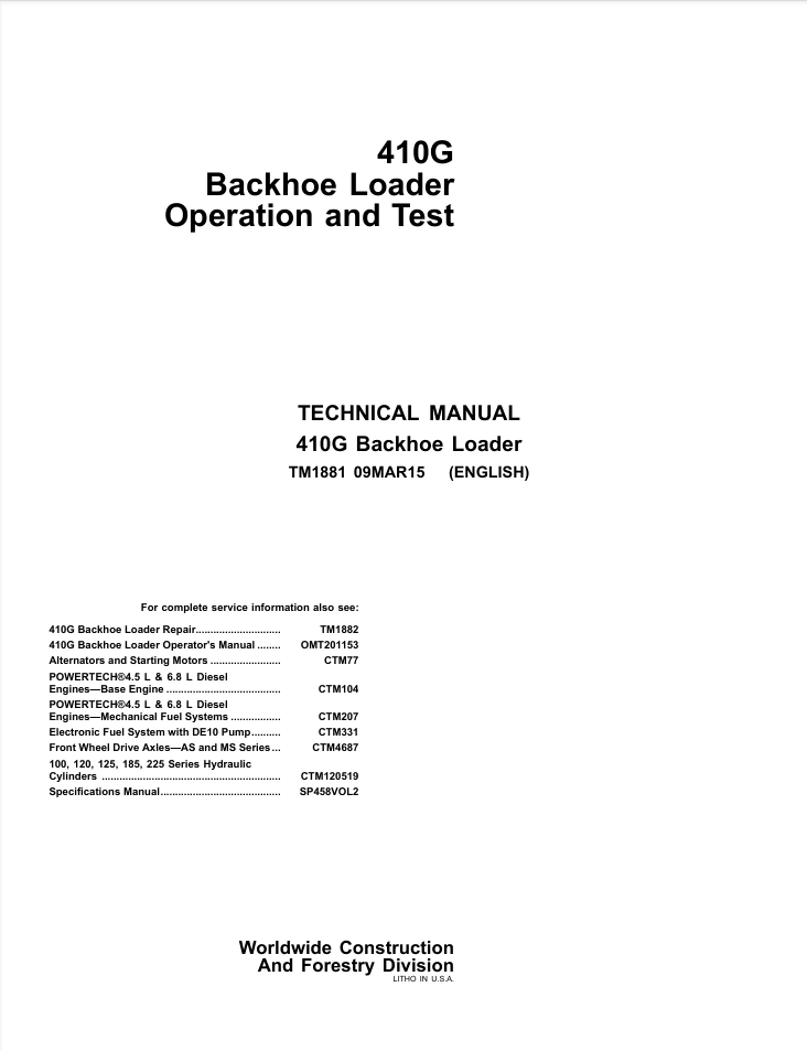 John Deere 410G Backhoe Loader Repair Service Manual- on Lucasgift