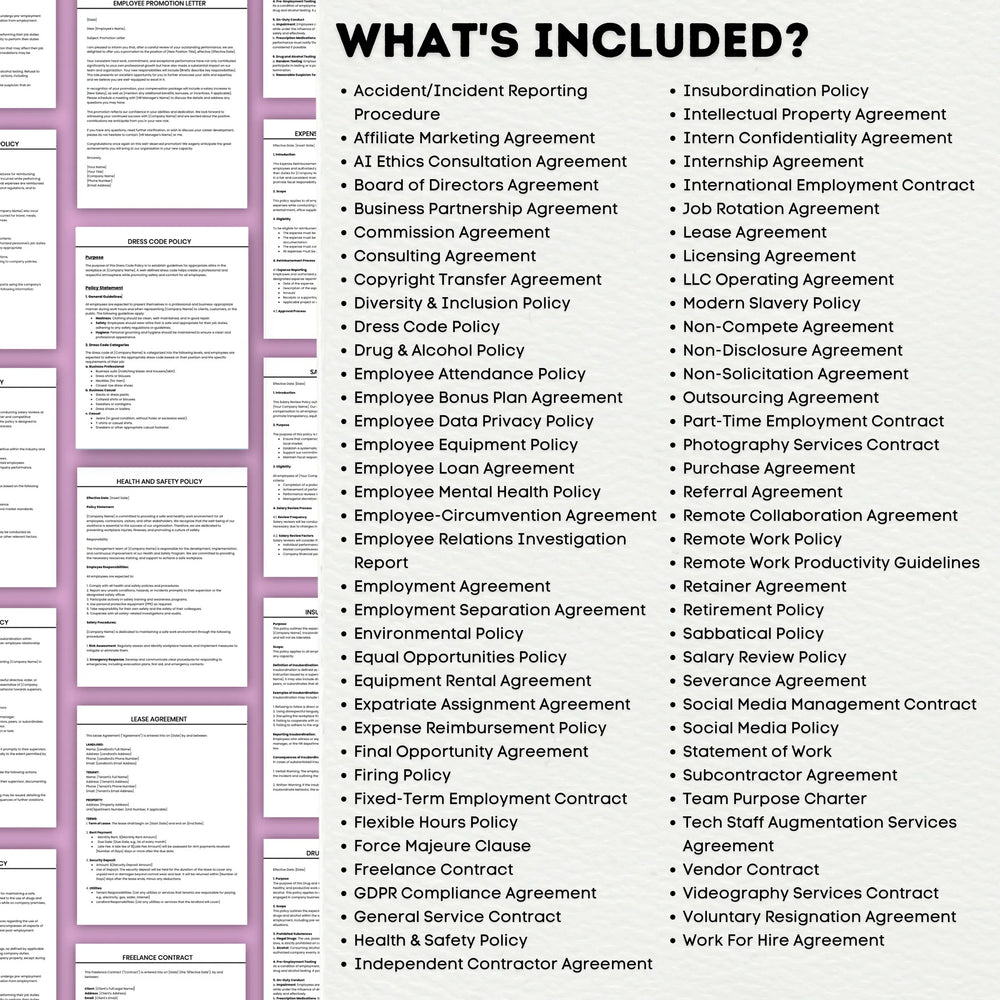 Human Resources Policies and Agreements Templates HR Policy Templates Employment Policy Templates Workplace Agreements Employment Contracts- on Lucasgift