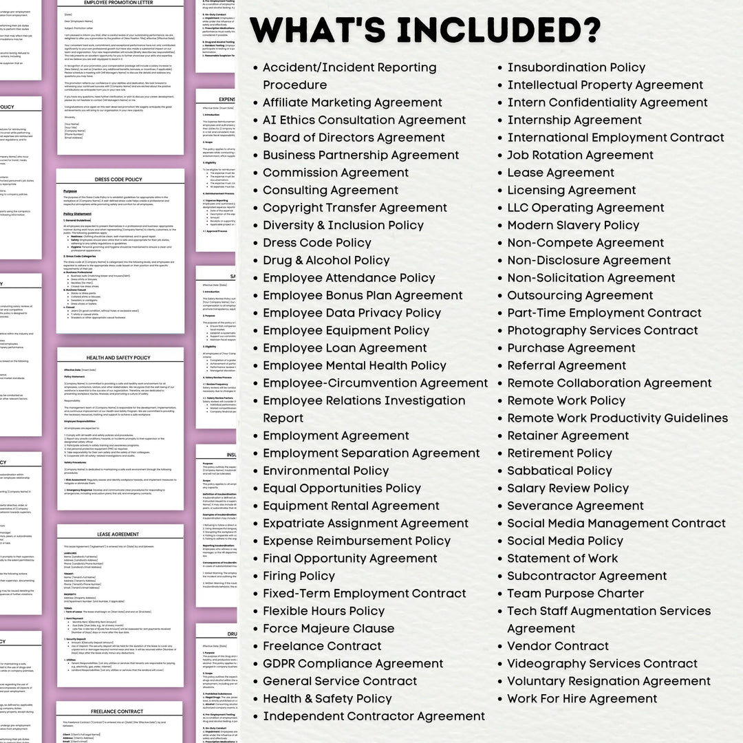 Human Resources Policies and Agreements Templates HR Policy Templates Employment Policy Templates Workplace Agreements Employment Contracts- on Lucasgift