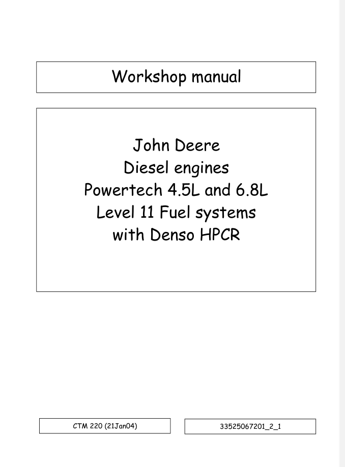 PowerTech 4,5L Diesel LEVEL 11 Engines John Deere Repair Service Manual CTM220- on Lucasgift
