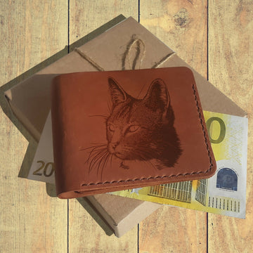 Gifts for Cat Lovers. Personalized Wallet. Engraved Full Grain Leather Custom Wallet. Cat Owner Gift. Cat Lover Gift. Cat Dad Cute Wallet- on Lucasgift