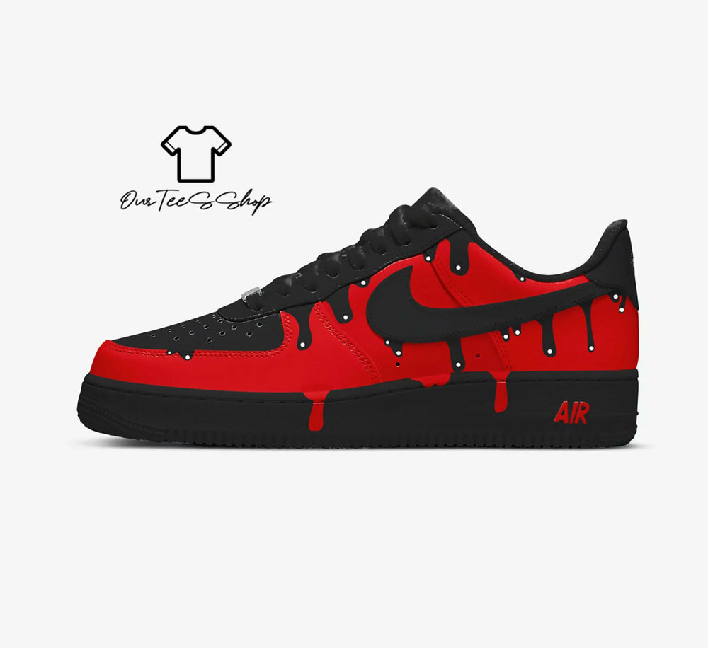 Custom Red Drip Black AF1 Sneakers, Hand Painted Personalized Shoes- on Lucasgift