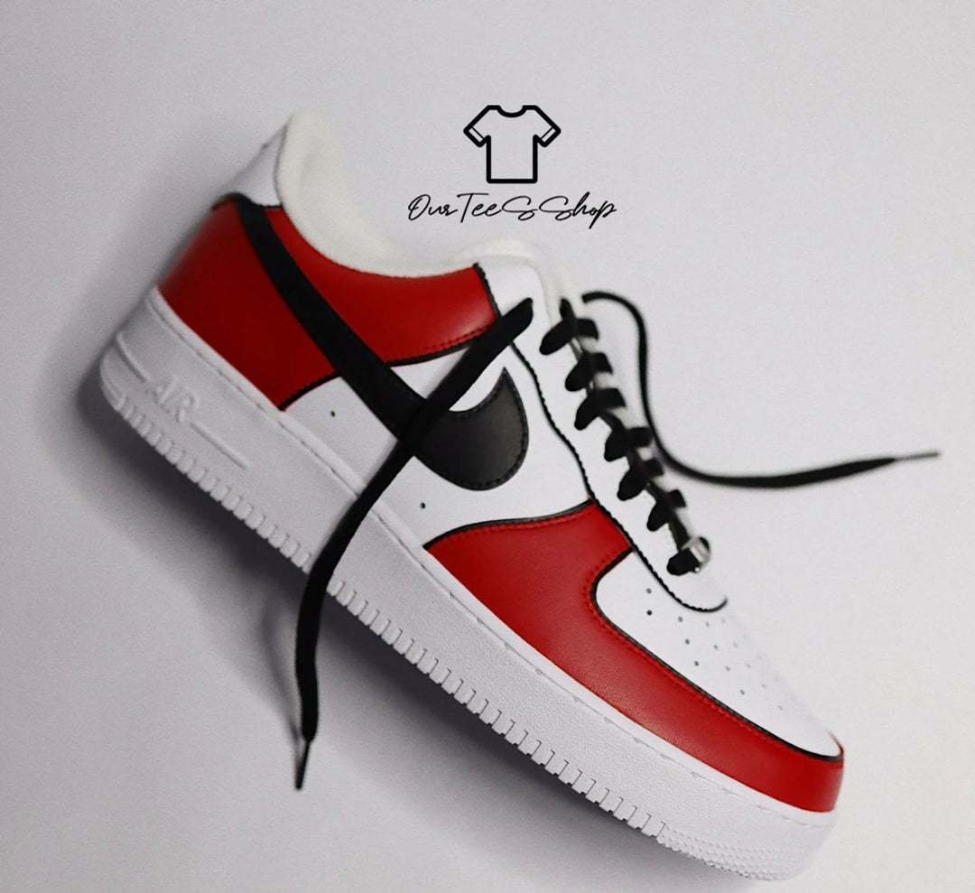 Custom Red Black Line AF1 Sneakers, Hand Painted Personalized Shoes