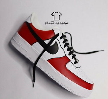 Custom Red Black Line AF1 Sneakers, Hand Painted Personalized Shoes