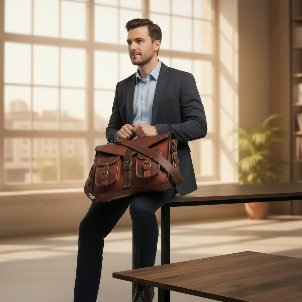 Personalized Handmade Full Grain Leather Laptop Messenger Bag Crossbody Satchel- on Lucasgift