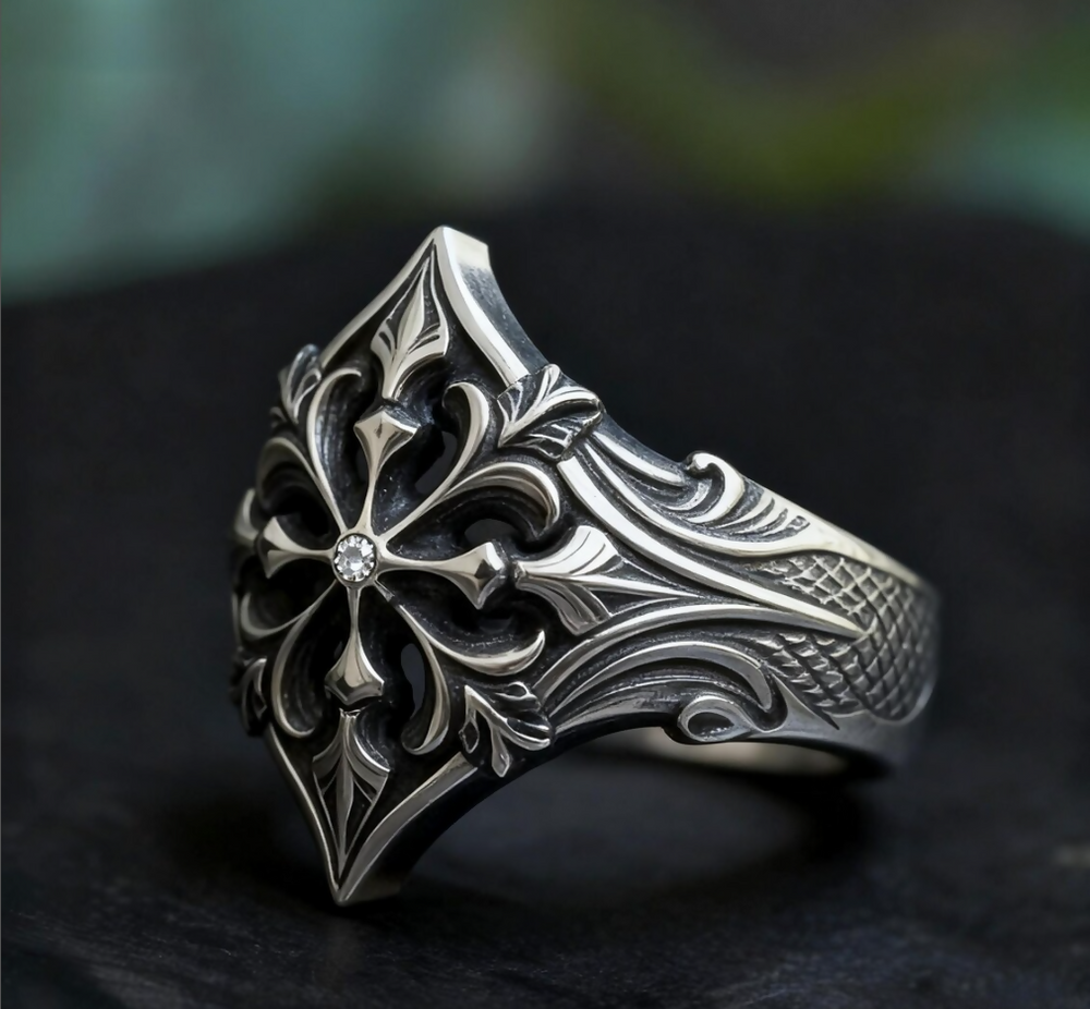 Paladin Armor Ring, Handmade Sterling Silver Gothic Fleur-de-lis, Fantasy Cathedral Statement Piece, Magic Mystic Jewelry, Grace Knight Gift- on Lucasgift