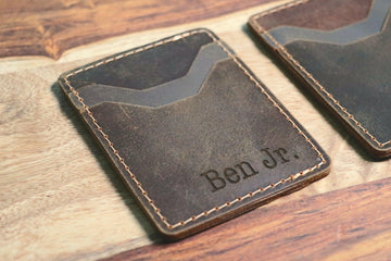 Personalized Slim Card Wallet, Christmas Gift, Minimalist Leather Card holder, Monogrammed Wallet, Western Initials- on Lucasgift