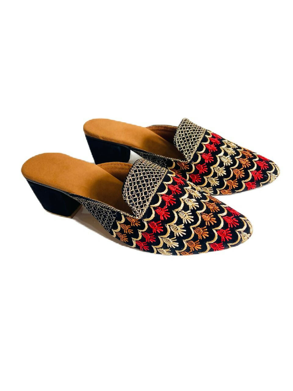 Heel Black Embroidered Punjabi Jutti: Handmade Indian Slip-On Shoes- on Lucasgift