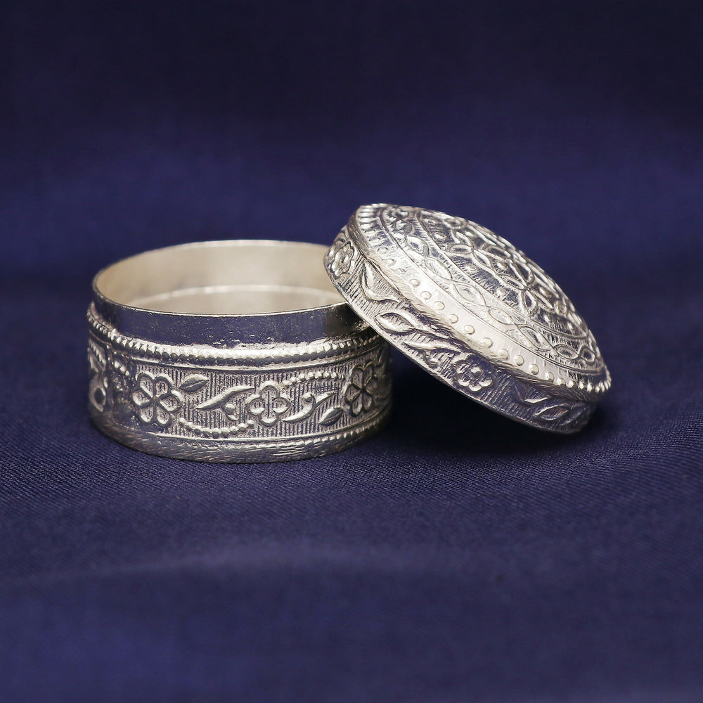 925 Sterling Silver Engraved Trinket Sindur Kajal Box Handmade | Weight 18.9 Grams BJ1021- on Lucasgift