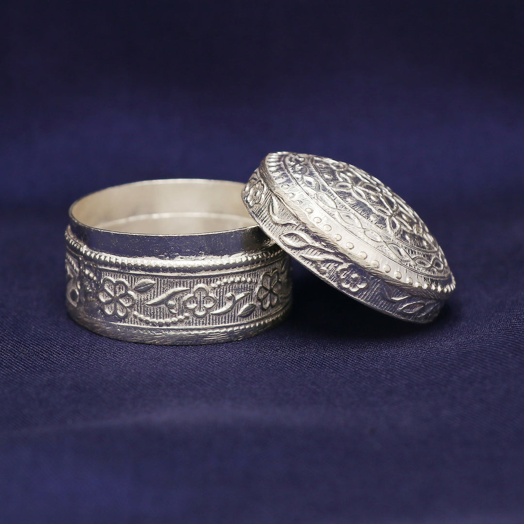 925 Sterling Silver Engraved Trinket Sindur Kajal Box Handmade | Weight 18.9 Grams BJ1021- on Lucasgift