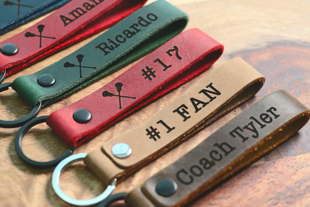 SLIM Lacrosse Personalized Keychain / Keyring / bag Tag / Name Tag - Leather Keychain- on Lucasgift