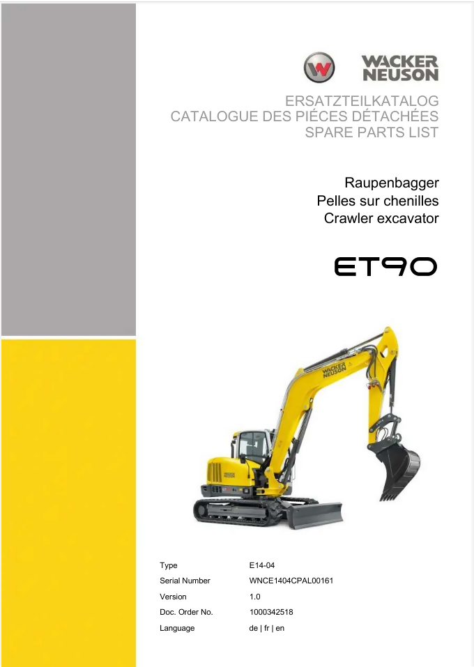 WACKER NEUSON ET90 TRACKED EXCAVATOR PARTS MANUAL- on Lucasgift