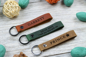 Set of 3 Slim Personalized Leather Keychain , Real Leather, Same Day Shipping, Free Shipping US- on Lucasgift