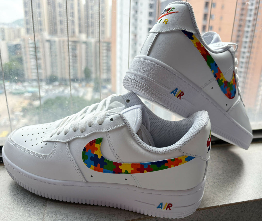 Custom Autism Awareness Air Force 1 – Hand-Painted Puzzle Sneakers