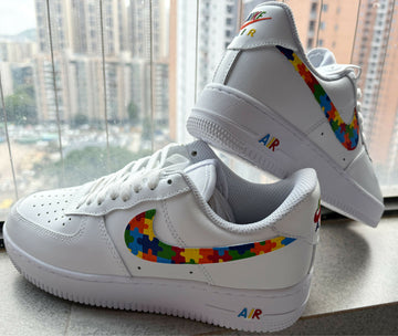 Custom Autism Awareness Air Force 1 – Hand-Painted Puzzle Sneakers