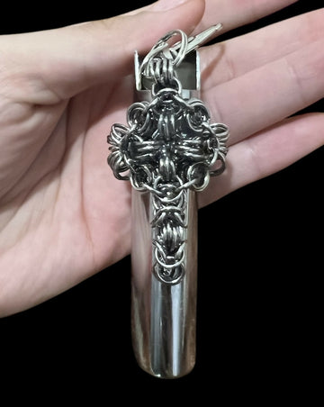 Chrome Metal Lighter Holder Chainmail Keychain Handmade FOR ALL ZIPS- on Lucasgift