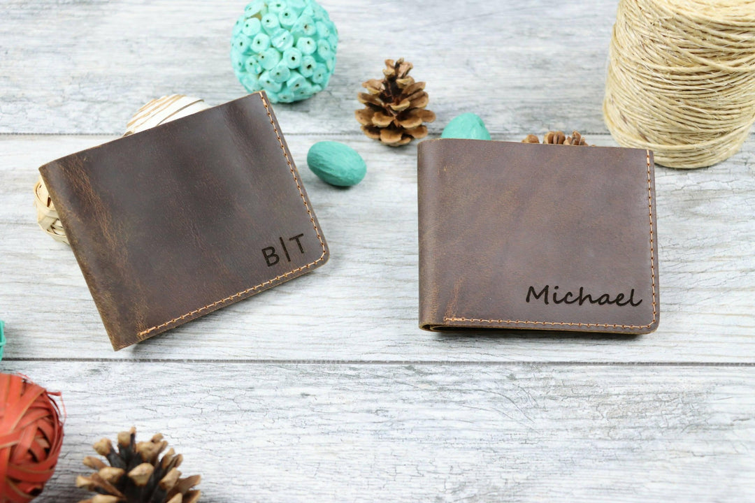 Personalized Leather Bifold Wallet , Real Leather, Same Day Shipping, Free Shipping US- on Lucasgift