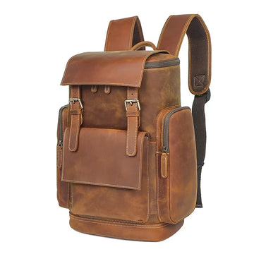 Premium Genuine Crazy Horse Leather Backpack Travel Mens- on Lucasgift