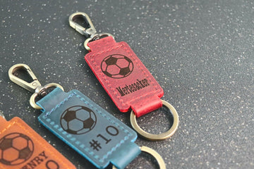Soccer Ball Keychain, Personalized Sports Keychain, Team Gifts, Player Gifts, Soccer Gift, LEATHER KEYCHAIN- on Lucasgift