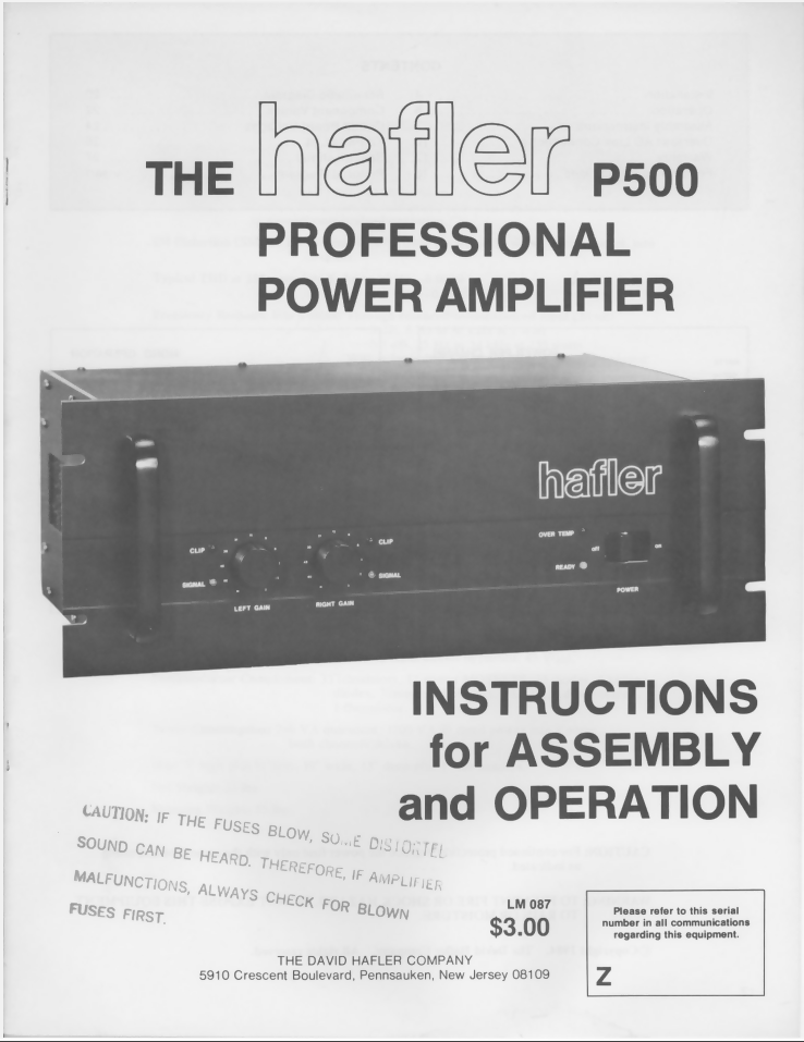 hafler p500 professional power amplifier instructions manual- on Lucasgift
