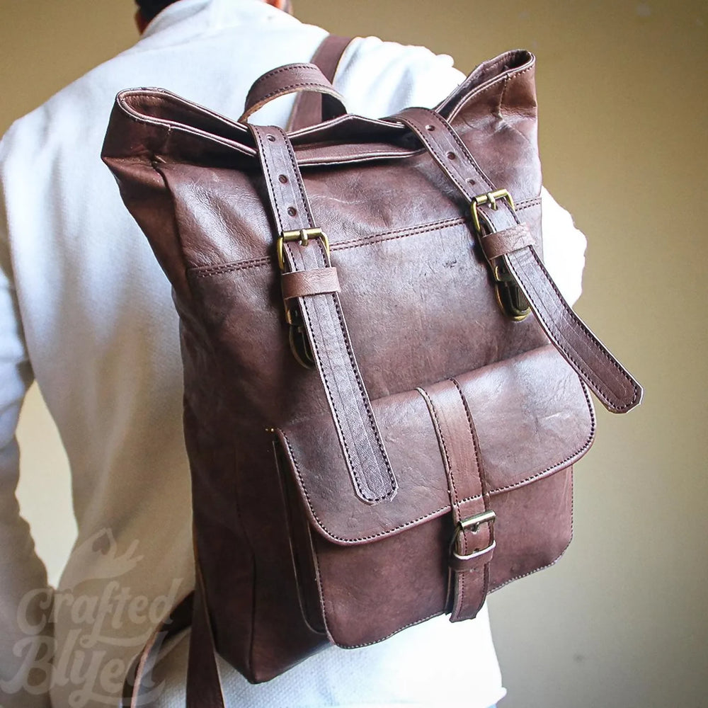 Moroccan leather backpack, Handmade unisex backpack, Boho leather backpack, Brown leather backpack, Vintage backpack- on Lucasgift
