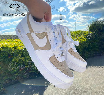 Custom Brown Latte AF1 Sneakers, Hand Painted Personalized Shoes