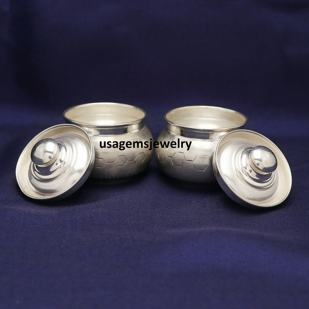 Pure Silver Haldi Sindoor Kumkum Dibbi Container Pooja Box Handmade | Weight 43 Grams BJ1015- on Lucasgift