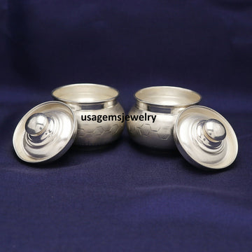 Pure Silver Haldi Sindoor Kumkum Dibbi Container Pooja Box Handmade | Weight 43 Grams BJ1015- on Lucasgift