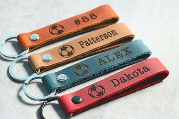 SLIM Soccer Ball Keychain, Personalized Sports Keychain, Team Gifts, Player Gifts, Soccer Gift, LEATHER KEYCHAIN- on Lucasgift
