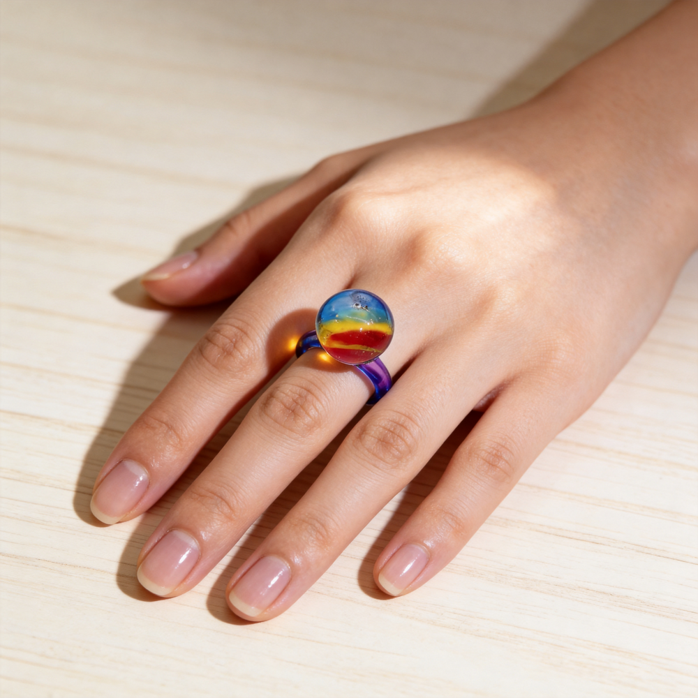 Stardew Valley Galaxy Wedding Ring - Handcrafted Glass Art Statement Ring, Gift for Gamer, Unique Rainbow Planet Ring- on Lucasgift