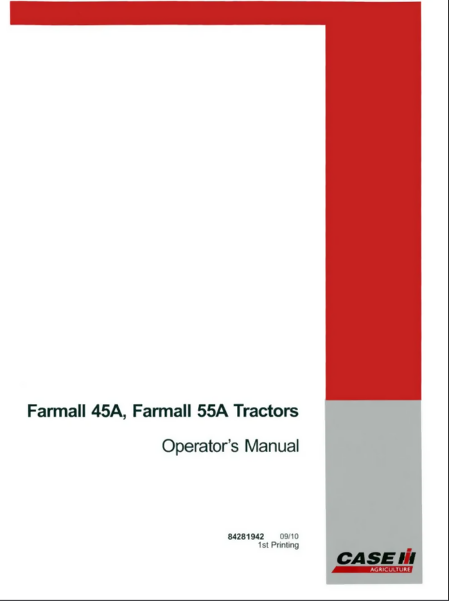 CASE IH 45A 55A FARMALL TRACTOR OPERATORS SERVICE ENGINE MANUAL- on Lucasgift