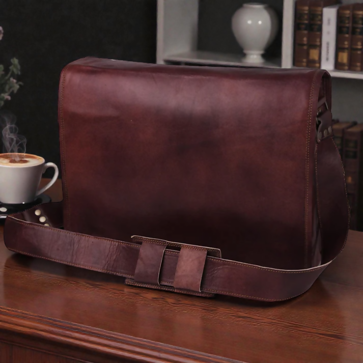 Handmade Full Grain Leather Laptop Messenger Bag: Crossbody Satchel- on Lucasgift