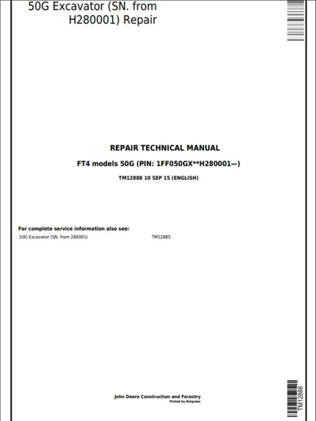 JOHN DEERE 50G EXCAVATOR REPAIR TECHNICAL MANUAL- on Lucasgift