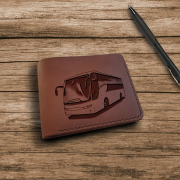 Bus Driver Gifts. Personalized Leather Wallet. Engraved Wallet. Custom Slim Bifold Minimalist Leather Wallet for Men. Custom Car Lovers Gifts- on Lucasgift