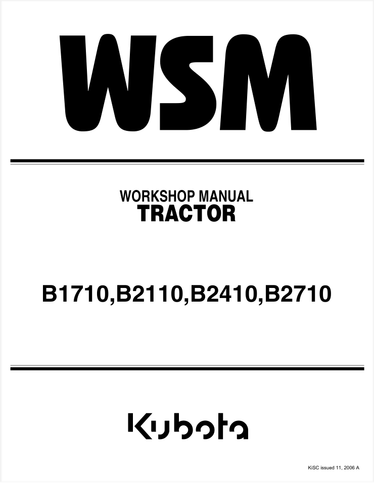 Kubota B1710,B2110,B2410,B2710 Tractor WORKSHOP MANUAL- on Lucasgift