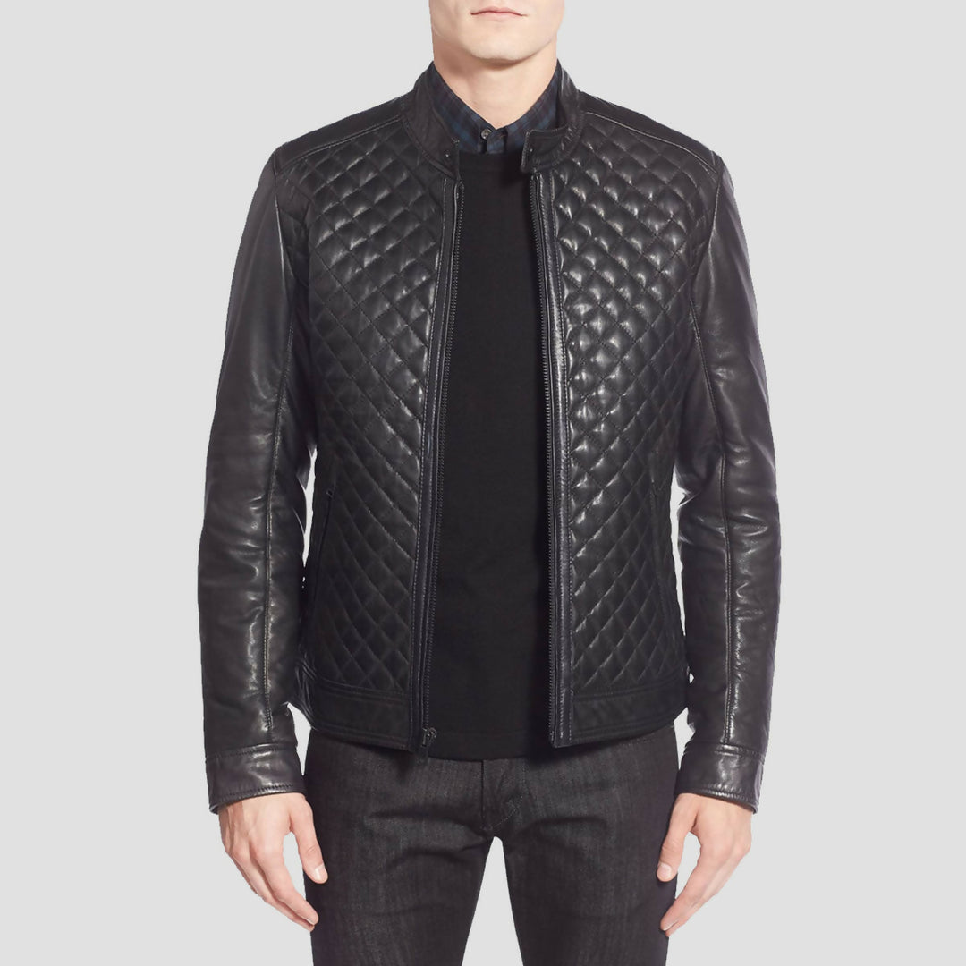 Men's Handmade Quilted Leather Biker Jacket – Premium Genuine Motorcycle Leather Jacket