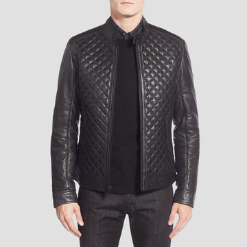 Men's Handmade Quilted Leather Biker Jacket – Premium Genuine Motorcycle Leather Jacket