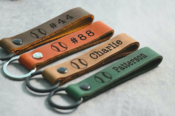 SLIM Personalized Softball Keychain, Backpack Tags, Leather Keychains, Kid's Name Tags, Sport Keyrings, Charms, Team Gift- on Lucasgift