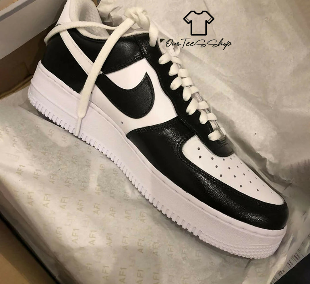Custom Black White AF1 Sneakers, Hand Painted Personalized Shoes