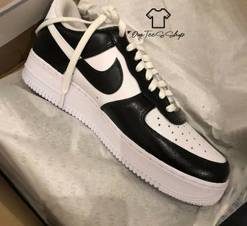 Custom Black White AF1 Sneakers, Hand Painted Personalized Shoes