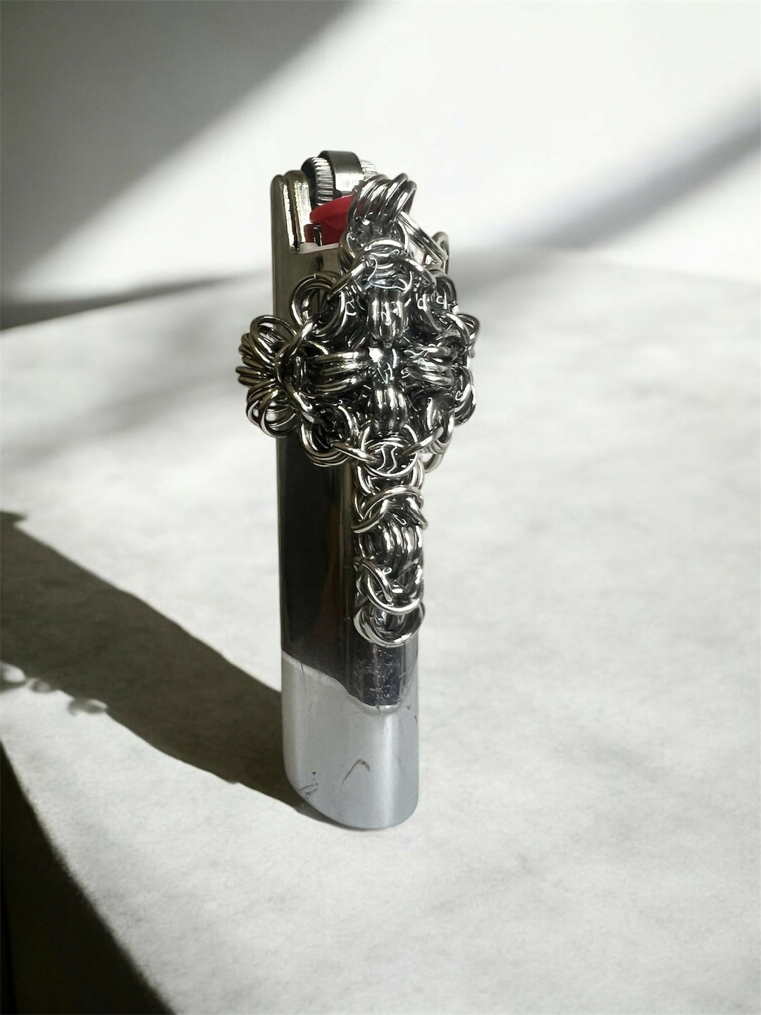 Chrome Metal Lighter Holder Chainmail Keychain Handmade FOR ALL ZIPS- on Lucasgift