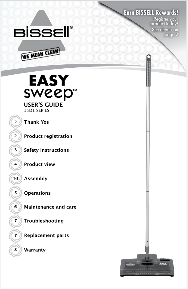 Bissell EasySweep Cordless Rechargeable Sweeper 15D1A Owner's Manual- on Lucasgift