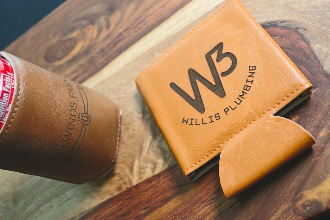 BUSINESS LOGO Leather Koozies, Custom Koozies- on Lucasgift